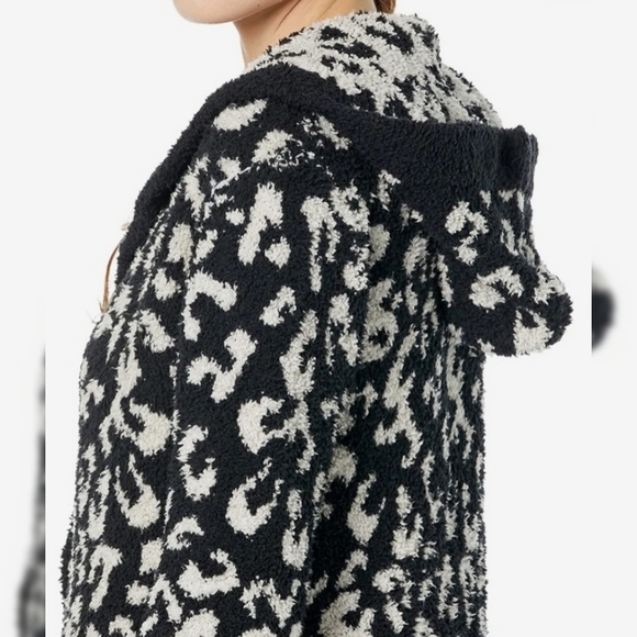 UGG leopard print Judith soft fuzzy hooded sweater long duster cardigan - Picture 2 of 3